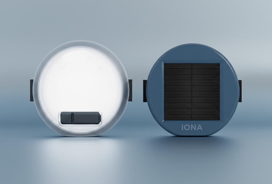 The IONA ECO GO, an all-in-one VeraSol certified solar lantern with an integrated panel and phone charger.